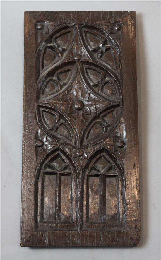 An early 16th century oak panel, 17.5 x 8.5in.